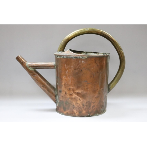 53 - Antique French copper watering can, approx 45cm H x 58cm W x 20cm D