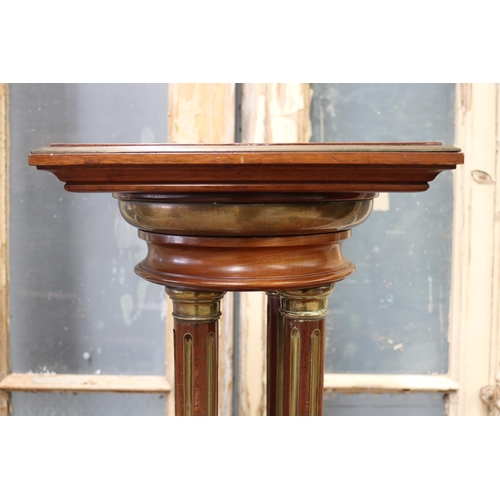 55 - Antique French jardiniere stand, with brass banded trim, four fluted column supports,  approx 113cm ... 
