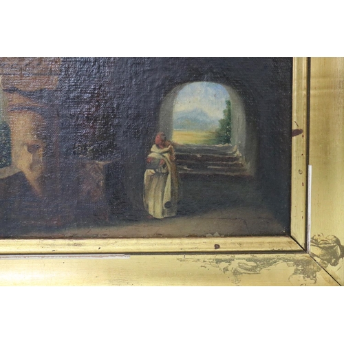 58 - Antique French oil on board painting of a Priest in conclave, possibly Laghet Sanctuary, in gilt fra... 
