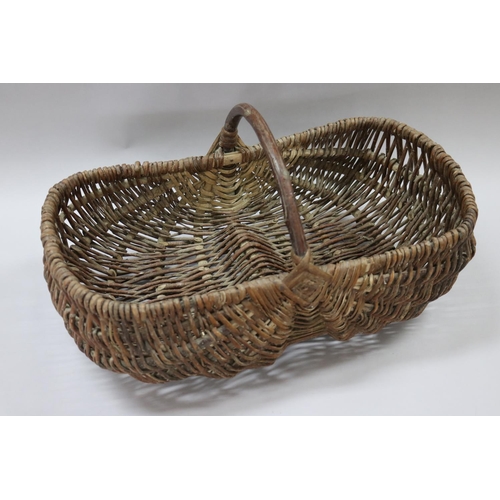 65 - Old French wicker flower pickers basket, approx 27cm H (including handle) x 50cm W x 30cm D