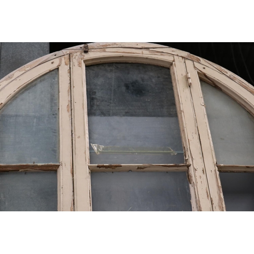 82 - Antique 19th century French wooden arched frame window, with original fitted hardware, some glass mi... 