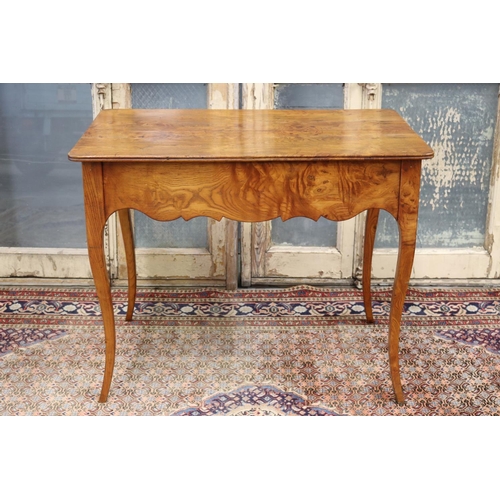 90 - Antique French provincial ash or yew wood with oak side table, two drawers, shaped apron, all on sle... 