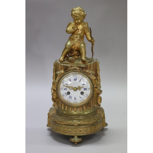 97 - Antique 19th century French Louis XVI style figural gilt bronze, a putto surmounted to top, standing... 