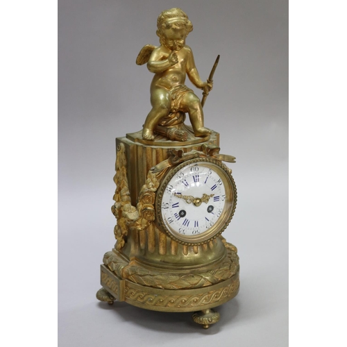 97 - Antique 19th century French Louis XVI style figural gilt bronze, a putto surmounted to top, standing... 