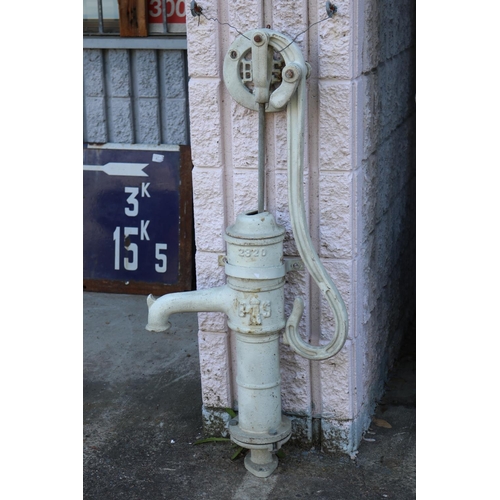 92 - Monkey tail painted iron water pump, BS logo, approx 101cm H