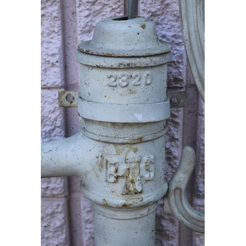92 - Monkey tail painted iron water pump, BS logo, approx 101cm H