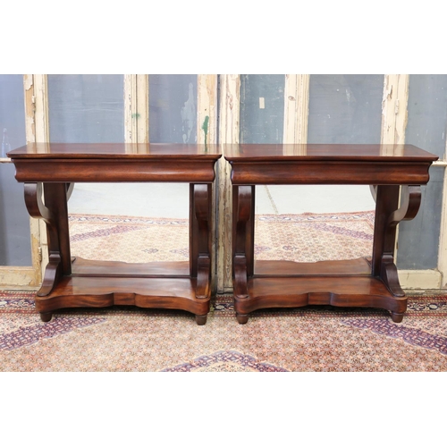 104 - Pair of good quality French Louis Philippe revival consoles with mirrored backs, each approx 88cm H ... 