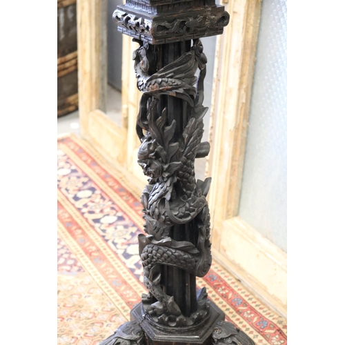 113 - Oriental export carved wood jardiniere stand, with white marble top, approx 103cm H x 52cm W x 46cm ... 