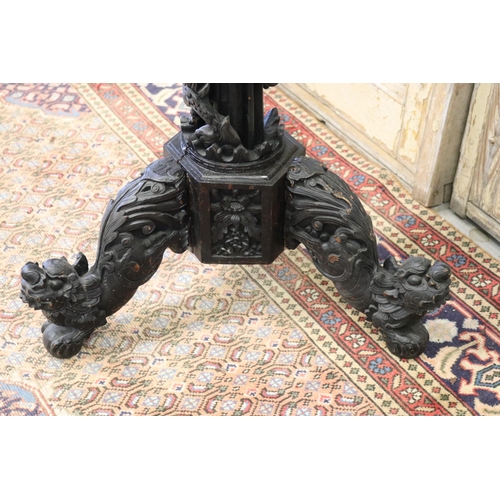 113 - Oriental export carved wood jardiniere stand, with white marble top, approx 103cm H x 52cm W x 46cm ... 