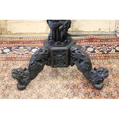 113 - Oriental export carved wood jardiniere stand, with white marble top, approx 103cm H x 52cm W x 46cm ... 