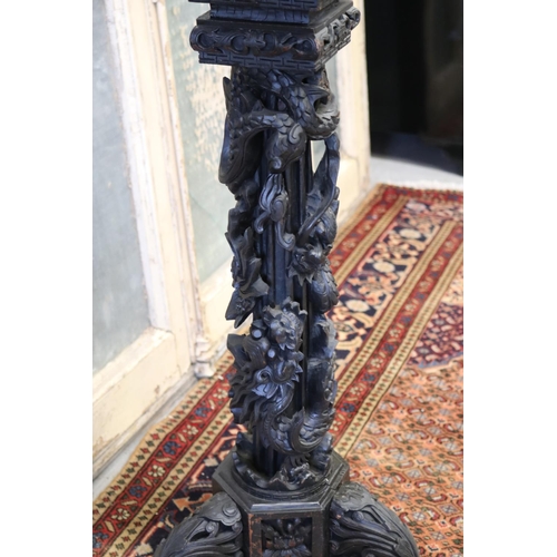 113 - Oriental export carved wood jardiniere stand, with white marble top, approx 103cm H x 52cm W x 46cm ... 