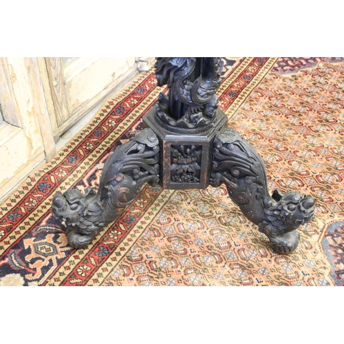 113 - Oriental export carved wood jardiniere stand, with white marble top, approx 103cm H x 52cm W x 46cm ... 
