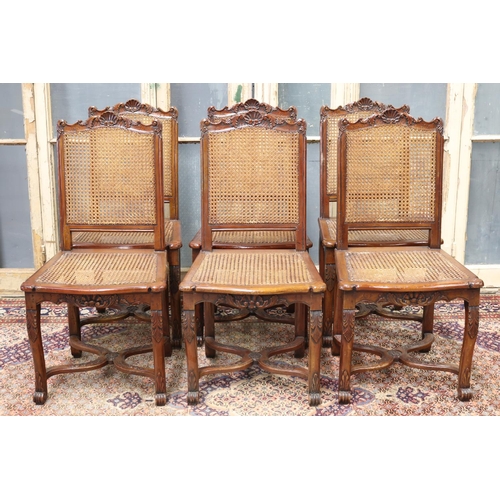 116 - Set of six antique French Louis XV style  dining chairs, with cane seats & backs, carved legs & back... 
