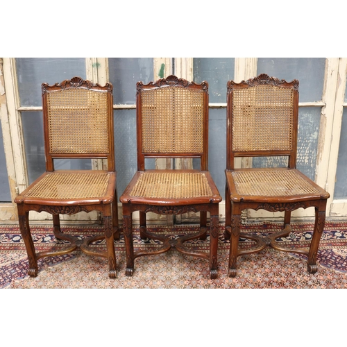 116 - Set of six antique French Louis XV style  dining chairs, with cane seats & backs, carved legs & back... 