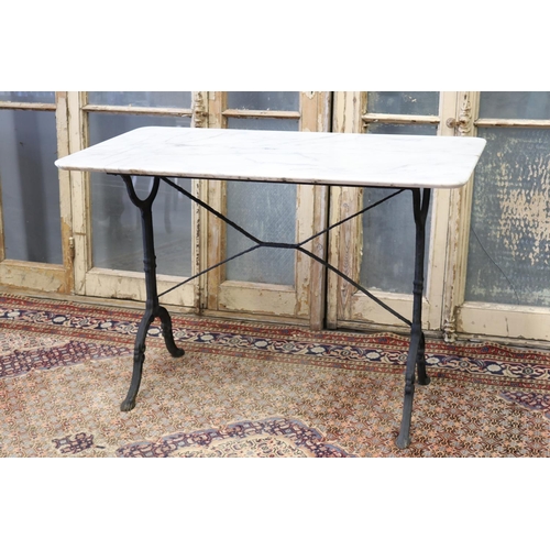 118 - Antique French marble top bistro table, approx 76cm H x 110cm W x 60cm D