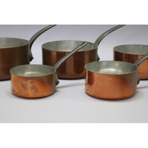 123 - Set of five French copper saucepans, approx 20.5cm dia (excluding handle) & smaller (5)