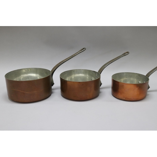 123 - Set of five French copper saucepans, approx 20.5cm dia (excluding handle) & smaller (5)