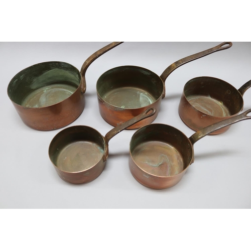 79 - Set of five French copper saucepans, approx 20cm dia (excluding handle) & smaller (5)