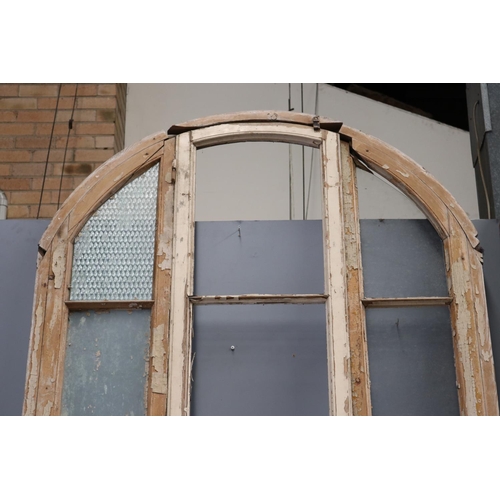81 - Antique 19th century French wooden arched frame window, with original fitted hardware, some glass mi... 