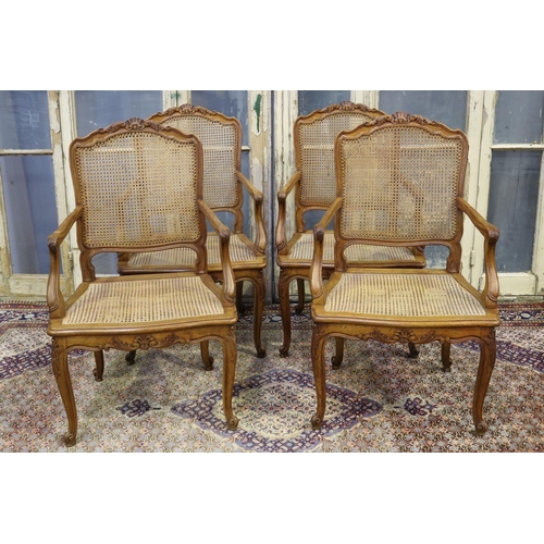 83 - Set of French Louis XV style armchairs with cane backs & seats (4)