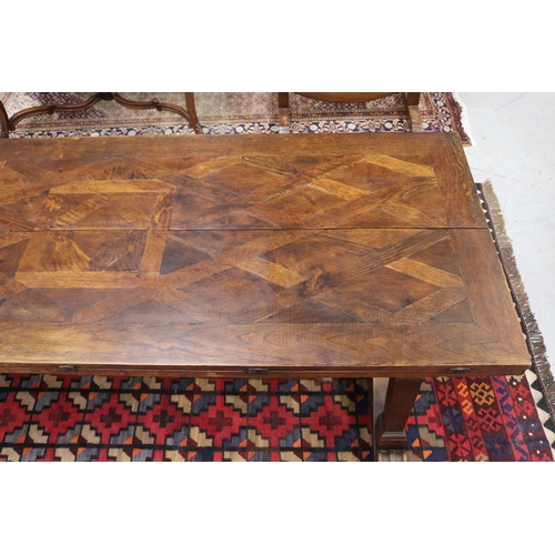 115 - Antique / vintage French oak unique dining table, double fold over leaf top, carved legs type suppor... 