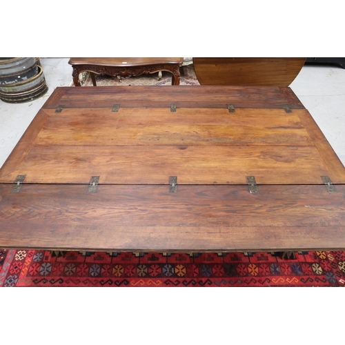 115 - Antique / vintage French oak unique dining table, double fold over leaf top, carved legs type suppor... 