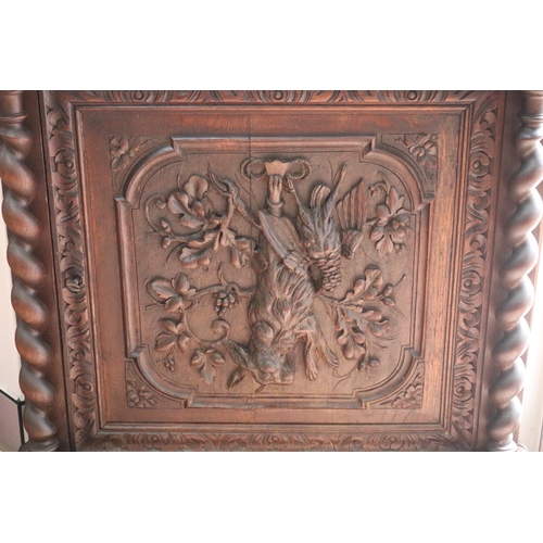 133 - Antique French Henri II Renaissance revival corner cupboard, game trophy carved to door, approx 93cm... 