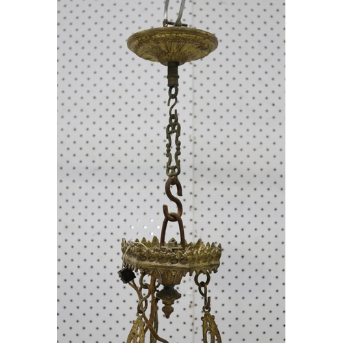 137 - Antique French Gothic revival thirteen light gilt spelter chandelier, approx 100cm H x 61cm dia