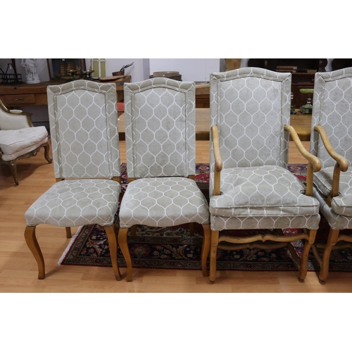 159 - Set of ten solid sycamore dining chairs to include two carvers, armchair approx 177cm H x 58cm W x 6... 