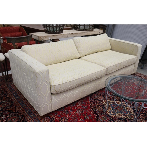 162 - Pair of custom made three seater lounges, with diamond design and cushions, each approx 65cm H x 220... 