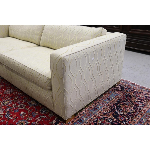 162 - Pair of custom made three seater lounges, with diamond design and cushions, each approx 65cm H x 220... 