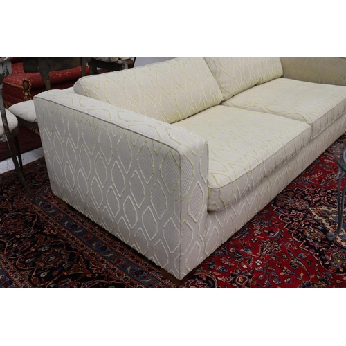 162 - Pair of custom made three seater lounges, with diamond design and cushions, each approx 65cm H x 220... 