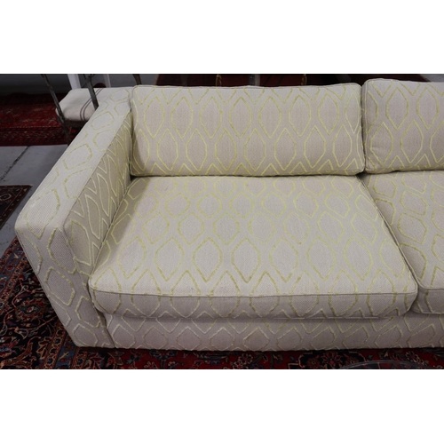 162 - Pair of custom made three seater lounges, with diamond design and cushions, each approx 65cm H x 220... 