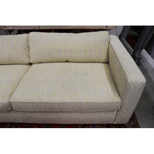 162 - Pair of custom made three seater lounges, with diamond design and cushions, each approx 65cm H x 220... 