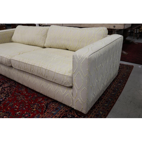 162 - Pair of custom made three seater lounges, with diamond design and cushions, each approx 65cm H x 220... 