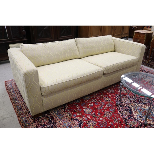 162 - Pair of custom made three seater lounges, with diamond design and cushions, each approx 65cm H x 220... 