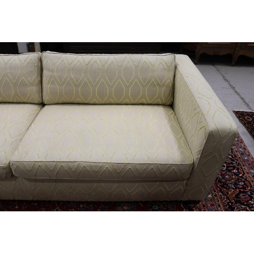 162 - Pair of custom made three seater lounges, with diamond design and cushions, each approx 65cm H x 220... 