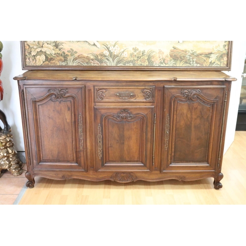 206 - Vintage good quality French Louis XV style enfilade buffet, with parquetry top, approx 105cm H x 186... 