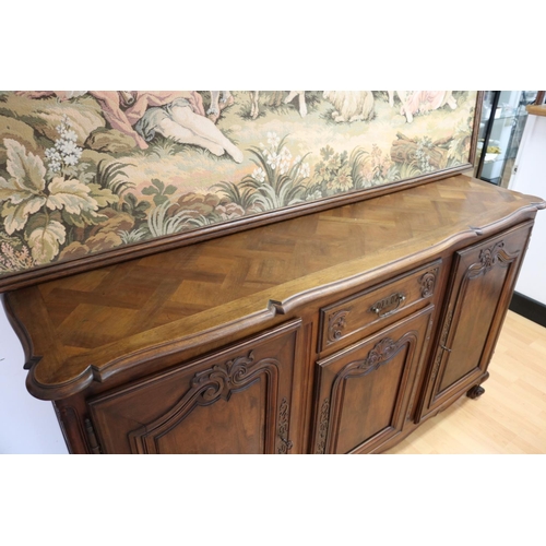 206 - Vintage good quality French Louis XV style enfilade buffet, with parquetry top, approx 105cm H x 186... 