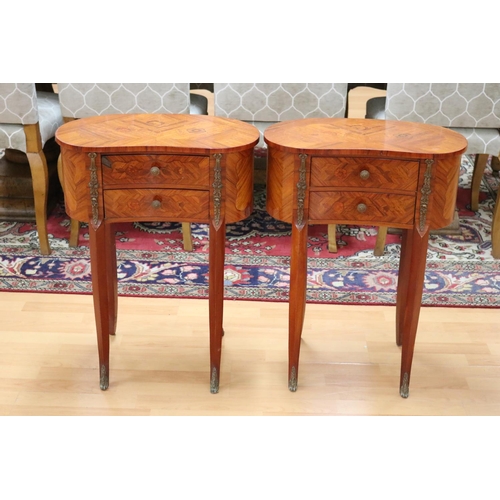 231 - Pair of vintage French kidney shape marquetry decorated nightstands, each approx 69cm H x 52cm W x 2... 
