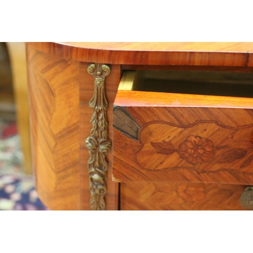 231 - Pair of vintage French kidney shape marquetry decorated nightstands, each approx 69cm H x 52cm W x 2... 
