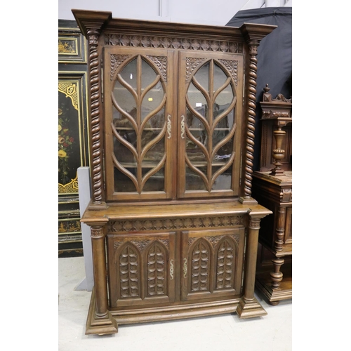 246 - Antique French Gothic revival two height buffet bookcase, well carved decoration, approx 200cm H x 1... 