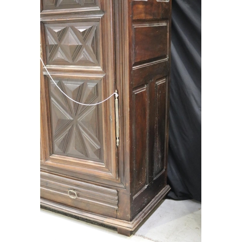 259 - Antique 19th century French armoire, with geometric carved panel doors, two drawers & two doors, app... 