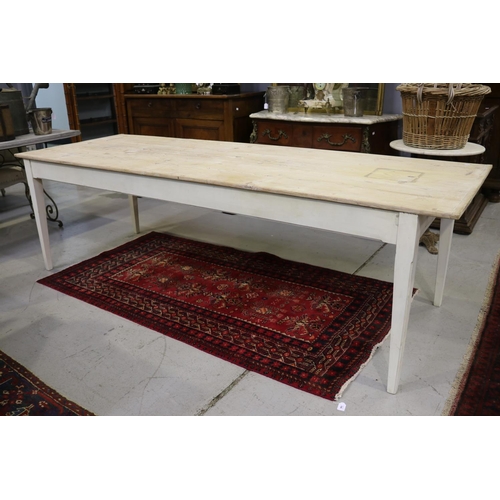 260 - Large & long French style white painted farmhouse dining table, approx 76cm H x 250cm W x 86cm D
