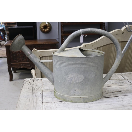 266 - Vintage French gal metal watering can with rose, approx 43cm H (including handle) x 67cm W x 21cm D