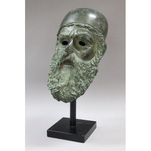 272 - Greek Riace warrior head, cast bronze, on custom stand, approx 50cm H