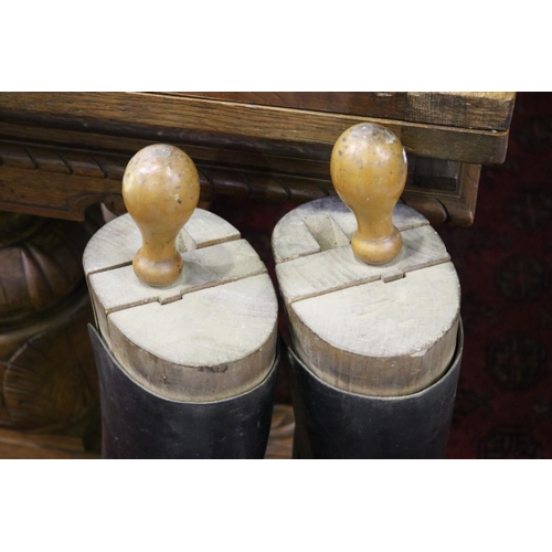 275 - Pair of French leather riding boots with wooden stretchers, each approx 73cm H (2)
