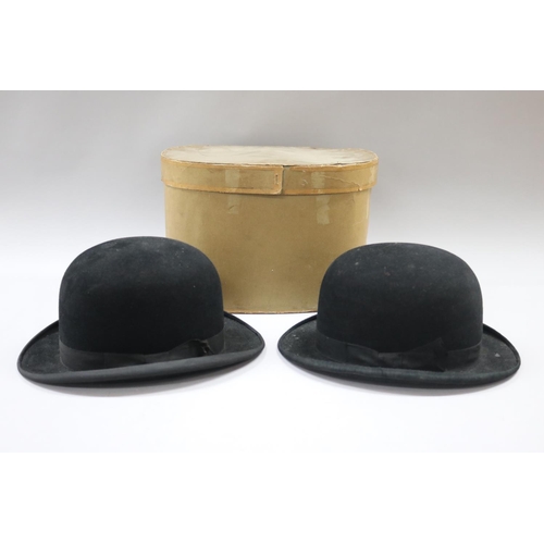 278 - Two antique French bowler hats with original cardboard retail box, box approx 22cm H x 34cm W x 28cm... 