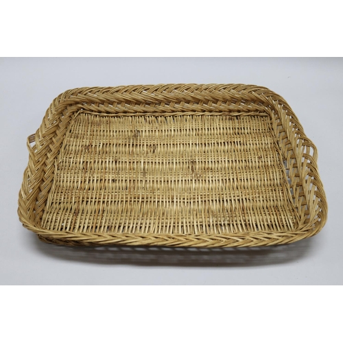 280 - Vintage French woven cane tray, approx 5cm H x 50cm L x 37cm W
