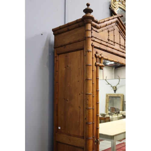 63 - Antique French faux bamboo single door & drawer armoire, well carved faux bamboo work, approx 279cm ... 